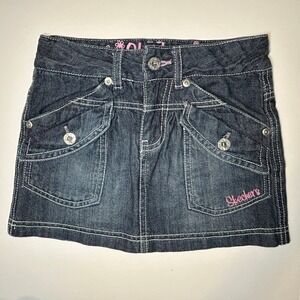 Skechers Vintage Girls Size 4 Denim Skirt Jean Mini Pockets Embroidered Y2K 2010